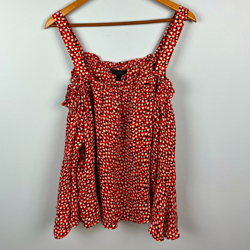 J Crew 100% silk cold shoulder plus size heart patterned top